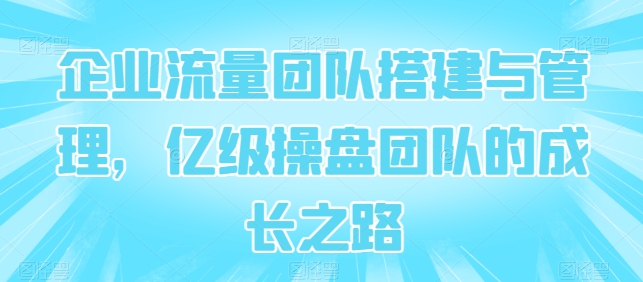 企业流量团队搭建与管理，亿级操盘团队的成长之路网赚教程-副业赚钱-互联网创业-手机赚钱-网赚项目-98副业网-精品课程-知识付费-网赚创业网98副业网