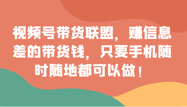 视频号带货联盟，赚信息差的带货钱，只需手机随时随地都可以做！网赚项目-副业赚钱-互联网创业-资源整合歪妹网赚