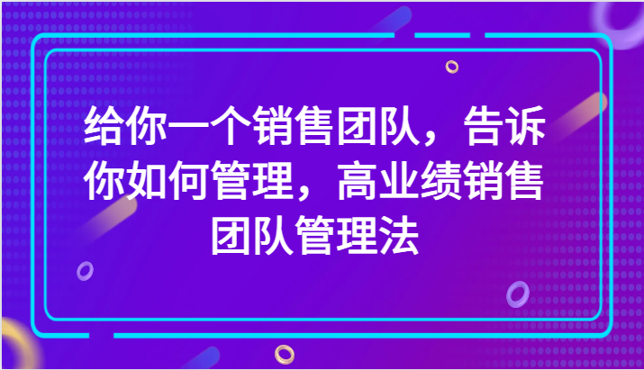 给你一个销售团队，告诉你如何管理，高业绩销售团队管理法（89节课）网赚项目-副业赚钱-互联网创业-资源整合歪妹网赚