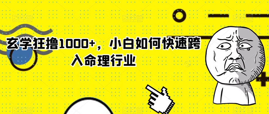 玄学狂撸1000+，小白如何快速跨入命理行业【揭秘】网赚项目-副业赚钱-互联网创业-资源整合歪妹网赚