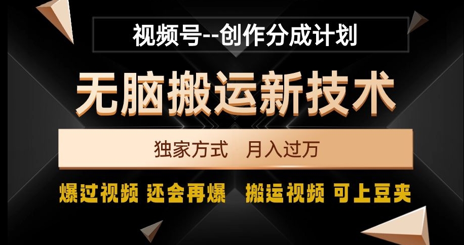 视频号无脑搬运新技术，破原创壕流量，独家方式，爆过视频，还会再爆【揭秘】-梦落网