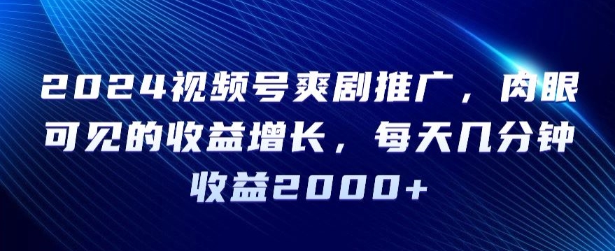 2024视频号爽剧推广，肉眼可见的收益增长，每天几分钟收益2000+-梦落网