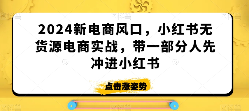 2024新电商风口，小红书无货源电商实战，带一部分人先冲进小红书网赚项目-副业赚钱-互联网创业-资源整合四水哥网创网赚