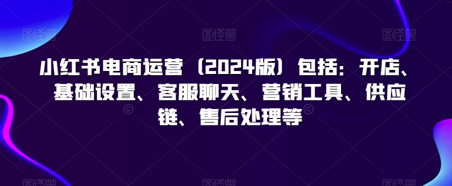 小红书电商运营（2024版）包括：开店、基础设置、客服聊天、营销工具、供应链、售后处理等网赚项目-副业赚钱-互联网创业-资源整合四水哥网创网赚