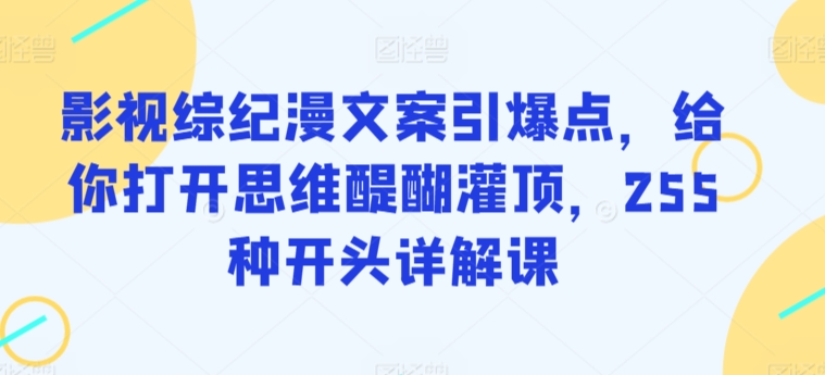 影视综纪漫文案引爆点，给你打开思维醍醐灌顶，255种开头详解课网赚项目-副业赚钱-互联网创业-资源整合森森素材资源站