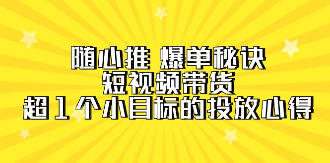 随心推 爆单秘诀，短视频带货-超1个小目标的投放心得（7节视频课）-北漠网络