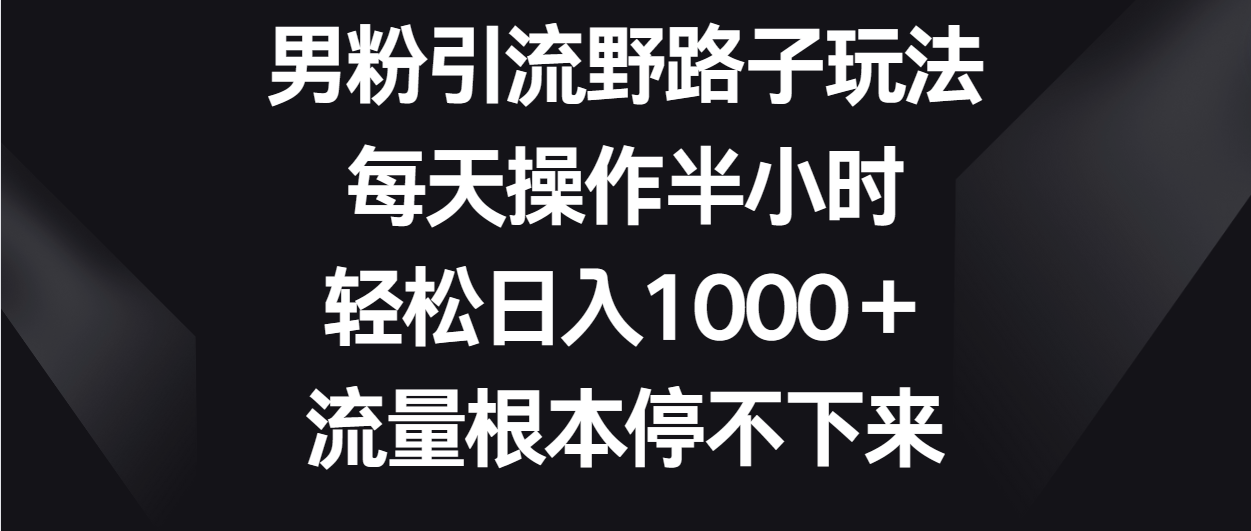 男粉引流野路子玩法，每天操作半小时轻松日入1000＋，流量根本停不下来网赚项目-副业赚钱-互联网创业-资源整合四水哥网创网赚