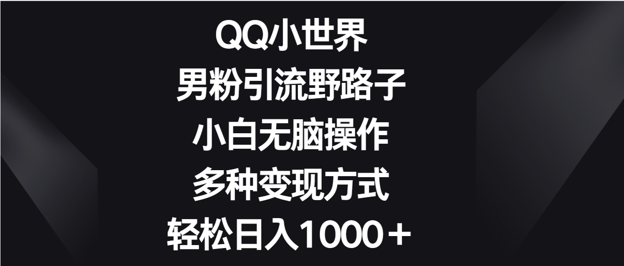 QQ小世界男粉引流野路子，小白无脑操作，多种变现方式轻松日入1000＋网赚项目-副业赚钱-互联网创业-资源整合轻创联盟