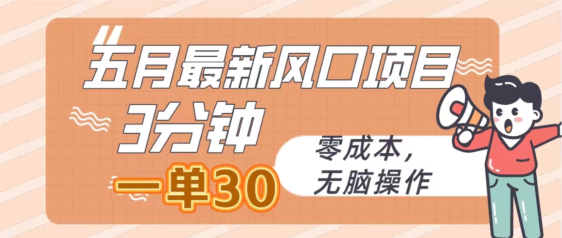 五月最新风口项目，3分钟一单30，零成本，无脑操作网赚项目-副业赚钱-互联网创业-资源整合四水哥网创网赚