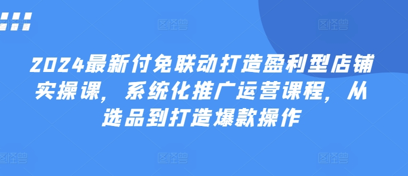 2024最新付免联动打造盈利型店铺实操课，​系统化推广运营课程，从选品到打造爆款操作网赚项目-副业赚钱-互联网创业-资源整合一卡云创-专注知识分享-源码分享