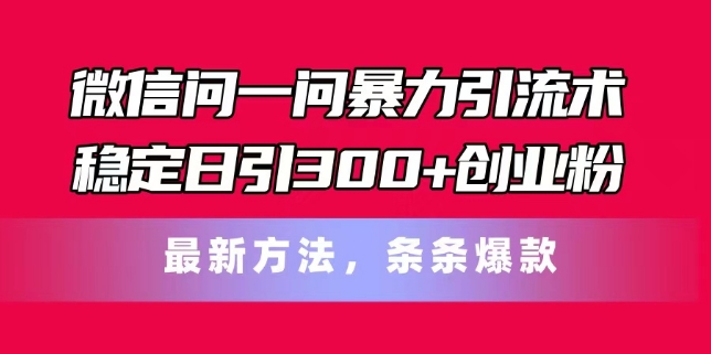 微信问一问暴力引流术，稳定日引300+创业粉，最新方法，条条爆款-北漠网络