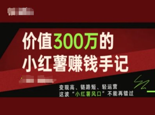 价值300万的小红书赚钱手记，变现高、链路短、轻运营，这波“小红薯风口”不能再错过-梦落网