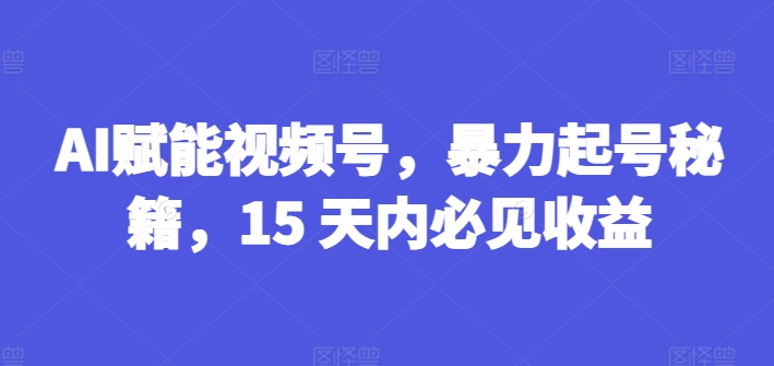 AI赋能视频号，暴力起号秘籍，15 天内必见收益网赚项目-副业赚钱-互联网创业-资源整合歪妹网赚