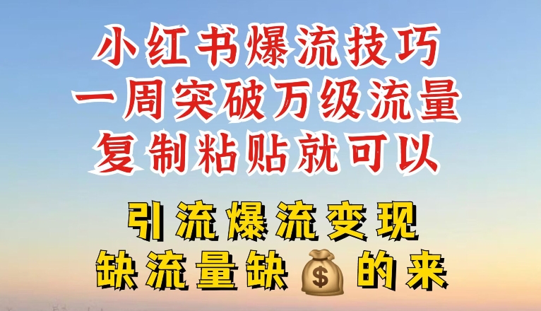 小红书爆流技巧，一周突破万级流量，复制粘贴就可以，引流爆流变现-北漠网络