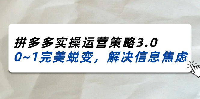 2024-2025拼多多实操运营策略3.0，0~1完美蜕变，解决信息焦虑（38节）-梦落网