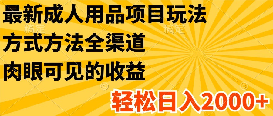 最新成人用品项目玩法，方式方法全渠道，肉眼可见的收益，轻松日入2000+网赚项目-副业赚钱-互联网创业-资源整合四水哥网创网赚