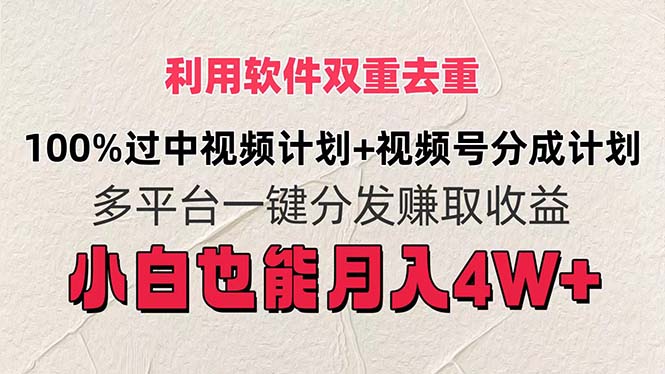 利用软件双重去重，100%过中视频+视频号分成计划小白也可以月入4W+网赚项目-副业赚钱-互联网创业-资源整合财智网赚