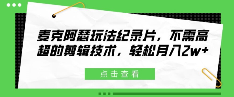 麦克阿瑟玩法纪录片，不需高超的剪辑技术，轻松月入2w+-不晚学院