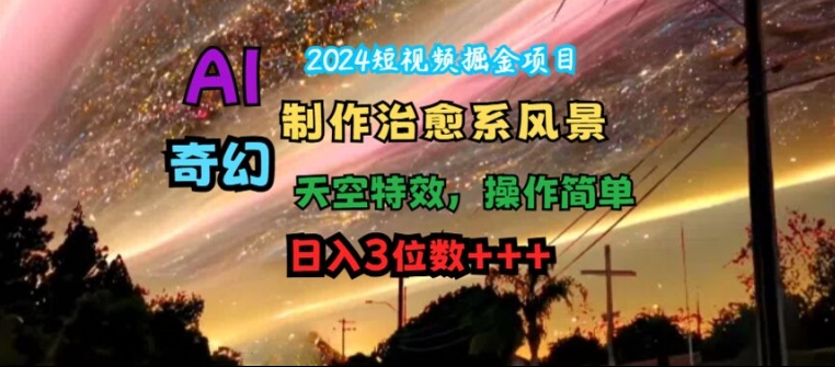 2024短视频掘金项目，AI制作治愈系风景，奇幻天空特效，操作简单，日入3位数-不晚学院