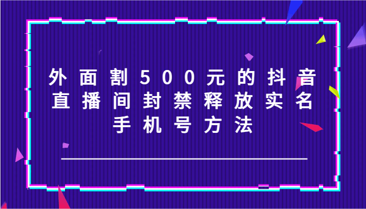 外面割500元的抖音直播间封禁释放实名/手机号方法！网赚教程-副业赚钱-互联网创业-手机赚钱-网赚项目-98副业网-精品课程-知识付费-网赚创业网98副业网