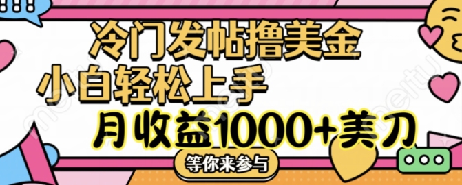 冷门发帖撸美金项目，月收益1000+美金，简单无脑，干就完了-不晚学院