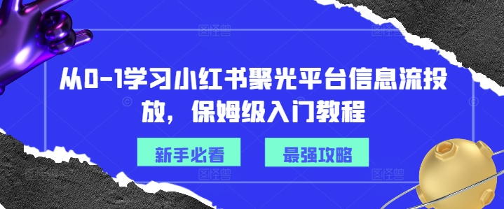 从0-1学习小红书聚光平台信息流投放，保姆级入门教程网赚项目-副业赚钱-互联网创业-资源整合轻创联盟