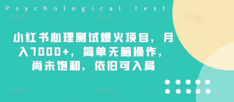 小红书心理测试爆火项目，月入7000+，简单无脑操作，尚未饱和，依旧可入局-北漠网络