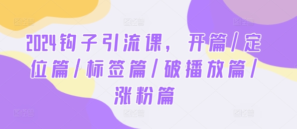 2024钩子引流课，开篇/定位篇/标签篇/破播放篇/涨粉篇-不晚学院