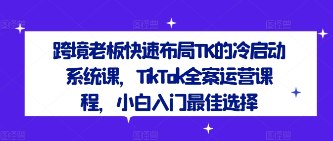 跨境老板快速布局TK的冷启动系统课，TikTok全案运营课程，小白入门最佳选择资源整合BMpAI