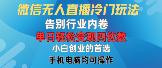 微信无人直播冷门玩法，告别行业内卷，单日轻松变现四位数，小白的创业首选-北漠网络