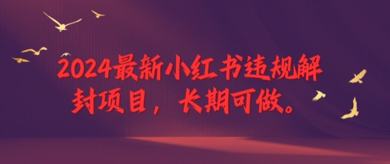 2024最新小红书违规解封项目，长期可做，一个可以做到退休的项目网赚项目-副业赚钱-互联网创业-资源整合四水哥网创网赚