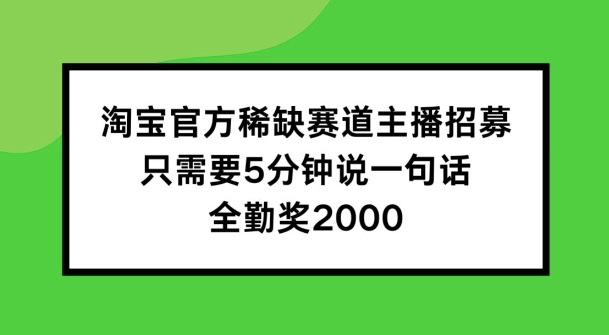 淘宝官方稀缺赛道主播招募 ，只需要5分钟说一句话， 全勤奖2000-不晚学院