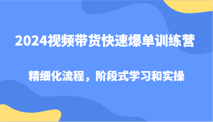 2024视频带货快速爆单训练营，精细化流程，阶段式学习和实操资源整合BMpAI