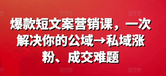 爆款短文案营销课，一次解决你的公域→私域涨粉、成交难题资源整合BMpAI