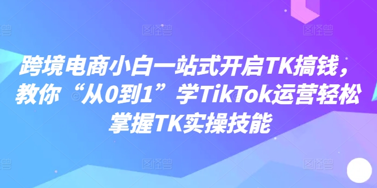 跨境电商小白一站式开启TK搞钱，教你“从0到1”学TikTok运营轻松掌握TK实操技能网赚项目-副业赚钱-互联网创业-资源整合歪妹网赚