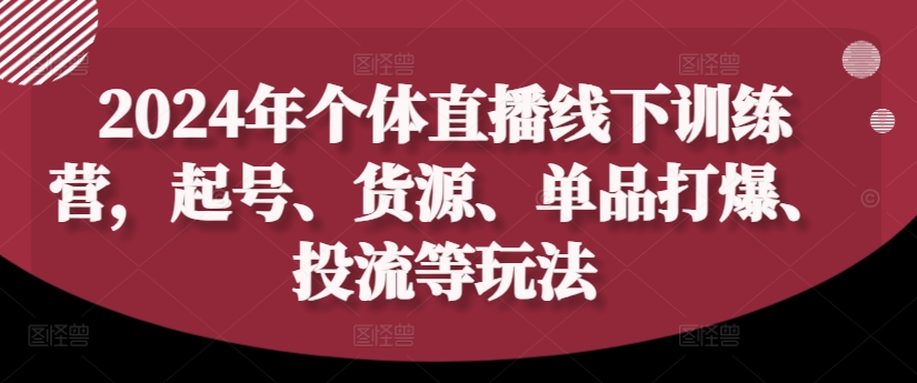 2024年个体直播训练营，起号、货源、单品打爆、投流等玩法网赚项目-副业赚钱-互联网创业-资源整合轻创联盟