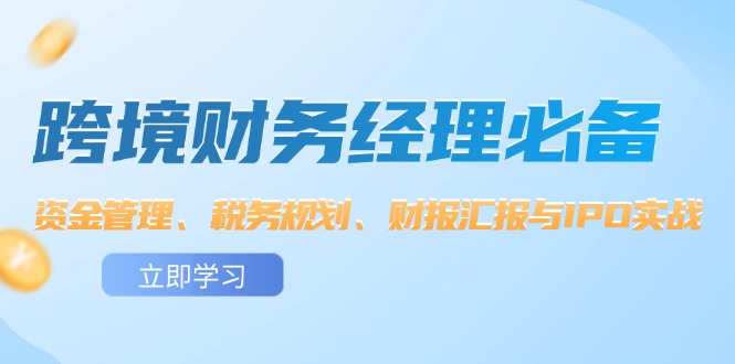 【第8189期】跨境 财务经理必备：资金管理、税务规划、财报汇报与IPO实战