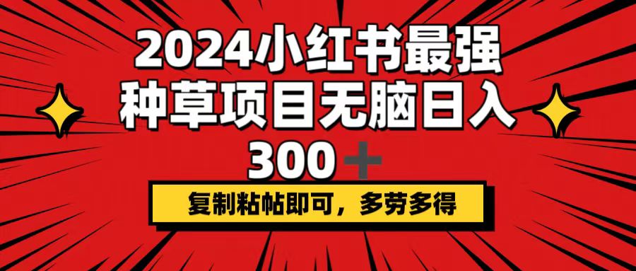 2024小红书最强种草项目，无脑日入300+，复制粘帖即可，多劳多得-梦落网