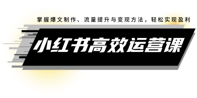 小红书高效运营课：掌握爆文制作、流量提升与变现方法，轻松实现盈利-不晚学院