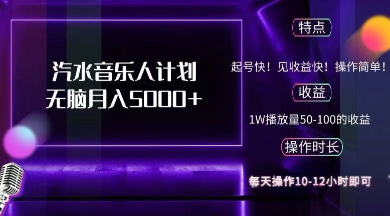 抖音汽水音乐人计划无脑月入5000+-梦落网