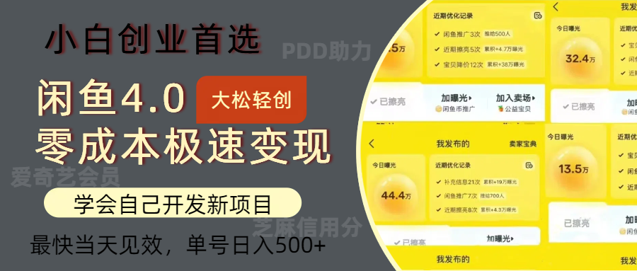 闲鱼0成本极速变现项目，多种变现方式 单号日入500+最新玩法网赚项目-副业赚钱-互联网创业-资源整合轻创联盟