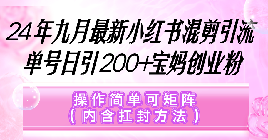 小红书混剪引流，单号日引200+宝妈创业粉，操作简单可矩阵（内含扛封…-梦落网