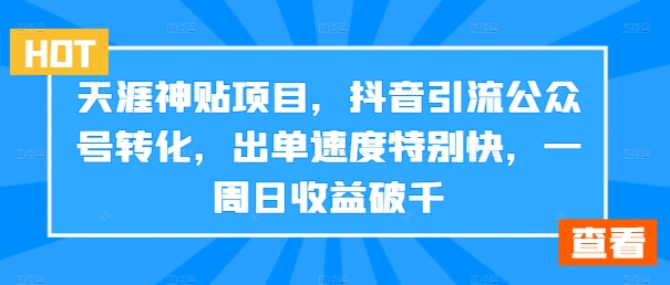 天涯神贴项目，抖音引流公众号转化，出单速度特别快，一周日收益破千-北漠网络