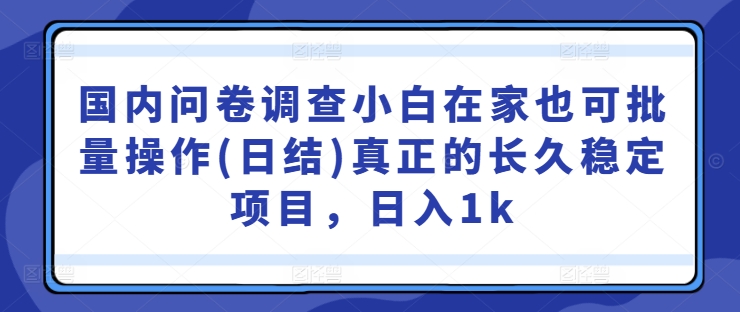 国内问卷调查小白在家也可批量操作(日结)真正的长久稳定项目，日入1k网赚项目-副业赚钱-互联网创业-资源整合轻创联盟