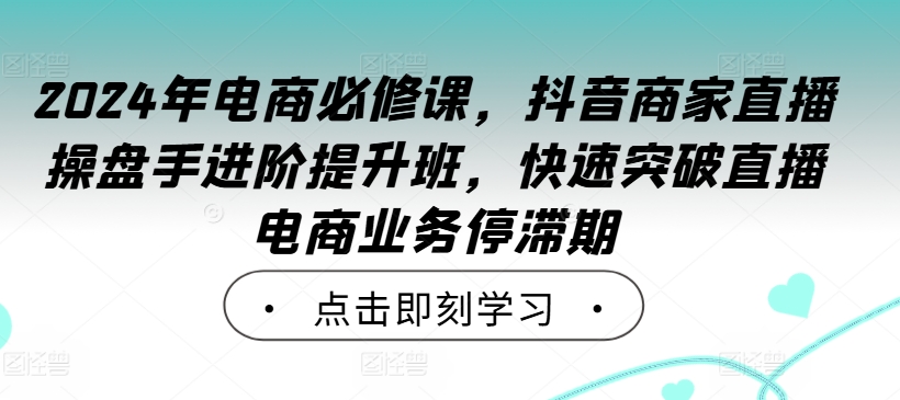 2024年电商必修课，抖音商家直播操盘手进阶提升班，快速突破直播电商业务停滞期-不晚学院