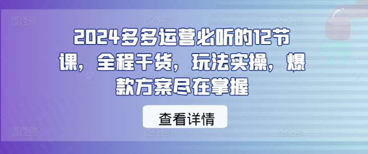 2024多多运营必听的12节课，全程干货，玩法实操，爆款方案尽在掌握资源整合BMpAI