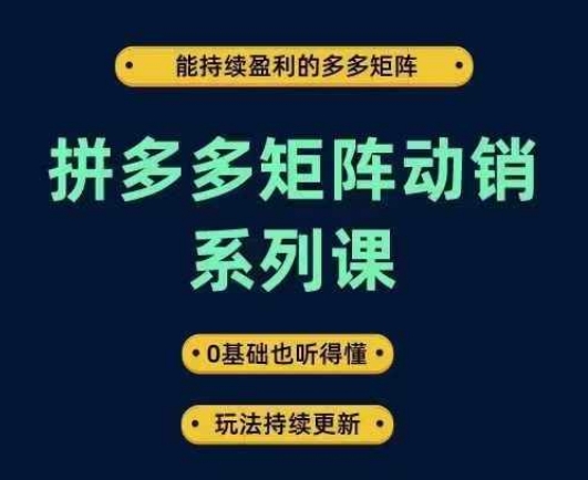 拼多多矩阵动销系列课，能持续盈利的多多矩阵，0基础也听得懂，玩法持续更新-梦落网