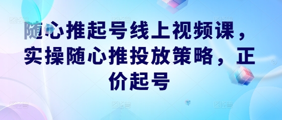 随心推起号线上视频课，实操随心推投放策略，正价起号网赚教程-副业赚钱-互联网创业-手机赚钱-网赚项目-98副业网-精品课程-知识付费-网赚创业网98副业网