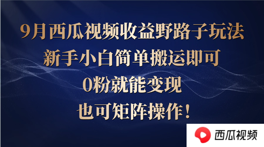 西瓜视频收益野路子玩法，新手小白简单搬运即可，0粉就能变现，也可矩…资源整合BMpAI