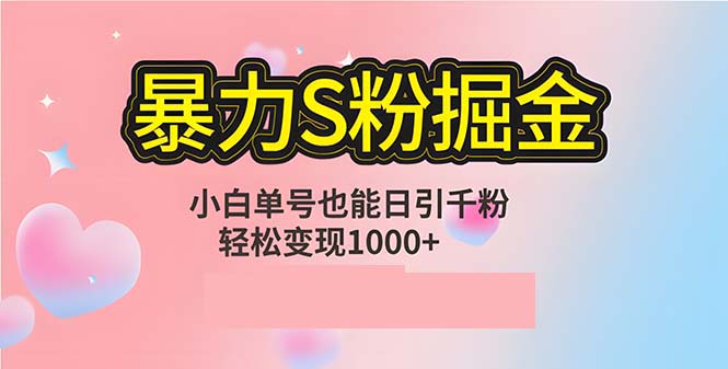 单人单机日引千粉，变现1000+，S粉流量掘金计划攻略网赚项目-副业赚钱-互联网创业-资源整合神点网赚